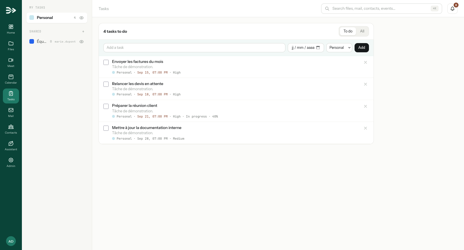 Tasks screenshot